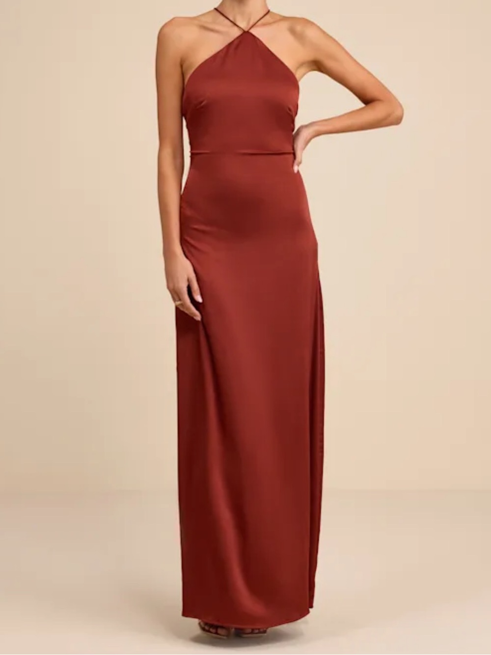Lulu's Rust Halter Satin Maxi Dress